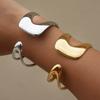 Minimalist 18K Gold Stainless Steel Modern Silver Stainless Steel Simple Double Layer Hollow Cuff Bangle Bracelet for Women