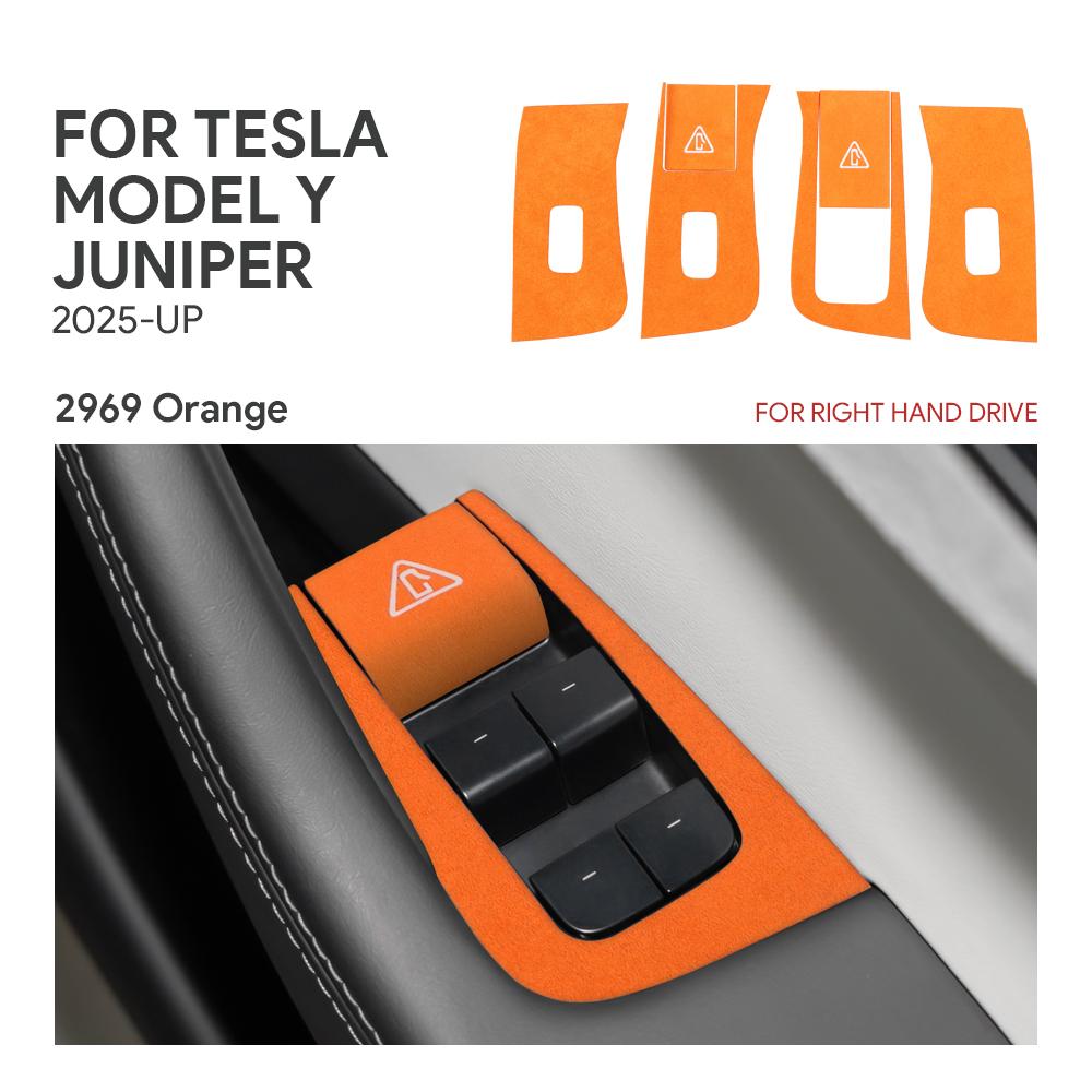 Italienische Oberseite Wildleder-Zieraufkleber LHD RHD Für Tesla Model Y Juniper 2025 2026-Up Fensterheber-Schalter Auto-Innenzubehör
