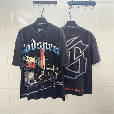 Trendy Brand Rock Street Washing Retro Style Short-Sleeved T-Shirt Letter Printing Men'S And Women'S Models