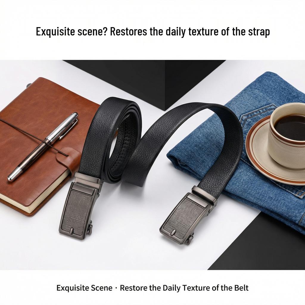 Men's Genuine Leather Belt with High-end Automatic Buckle - Premium Cowhide for Middle-aged and Young Adults