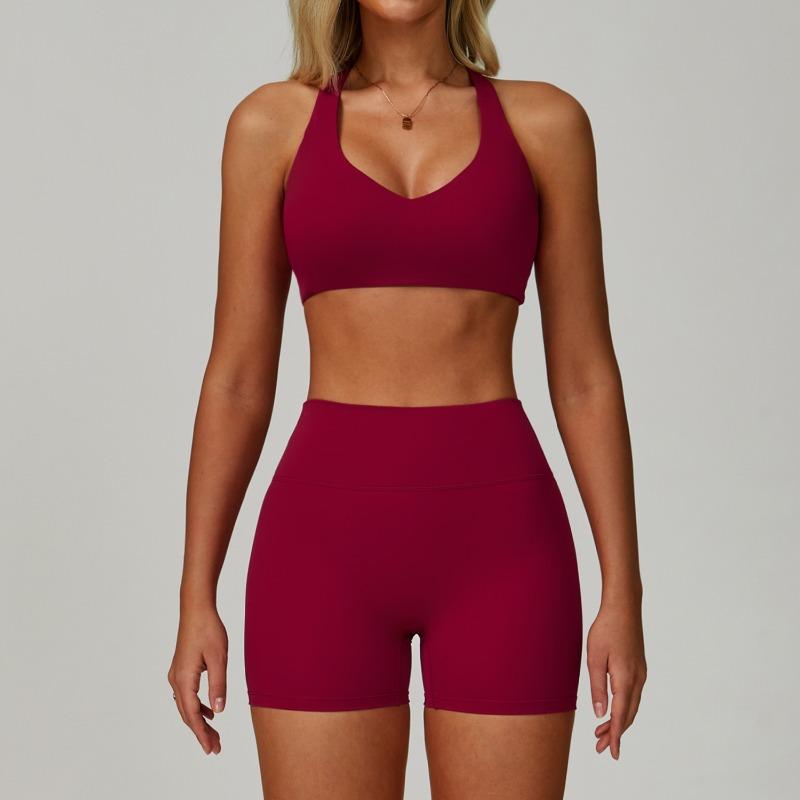 Summer nude yoga suit beautiful back tight quick-drying fitness suit outdoor sports running three-piece set