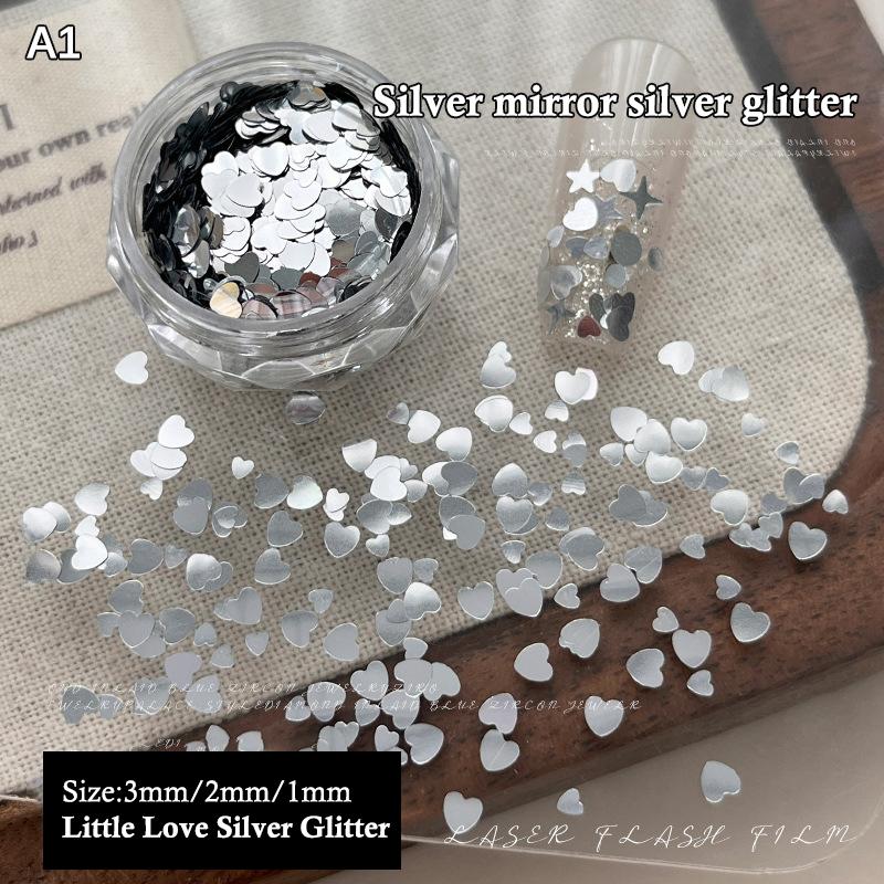 1 Box 3D Mini Round Heart Star Nail Art Charms Sequin Nail Art Flake Silvery Shiny Charms Accessories