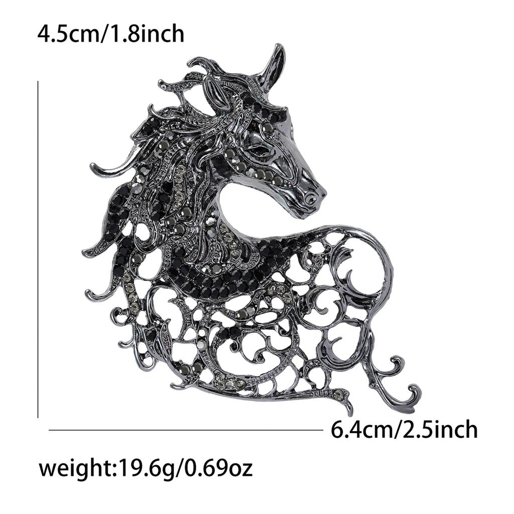 Vintage Hollow Out Handsome Horse Brooch Crystal Badge Pin Jewelry Accessory