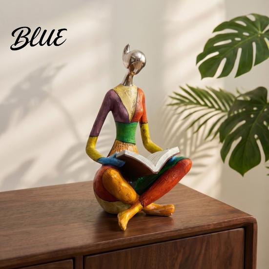 Thoughtful Gifts for Women Abstract Reading Woman Statue Metallic Head Colorful Lady Sculpture Statue Modern Artistic Figurine Living Room Tabletop