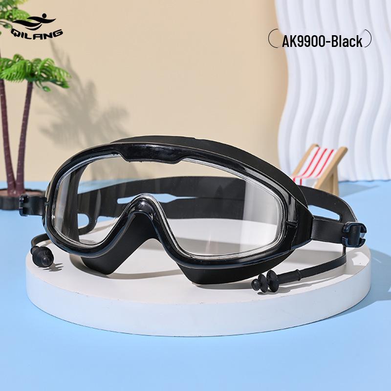 

Взрослые HD очки для плавания с линзами против запотевания и прикрепленными берушами - Большая оправа, Мягкий силикон, Унисекс очки для дайвинга