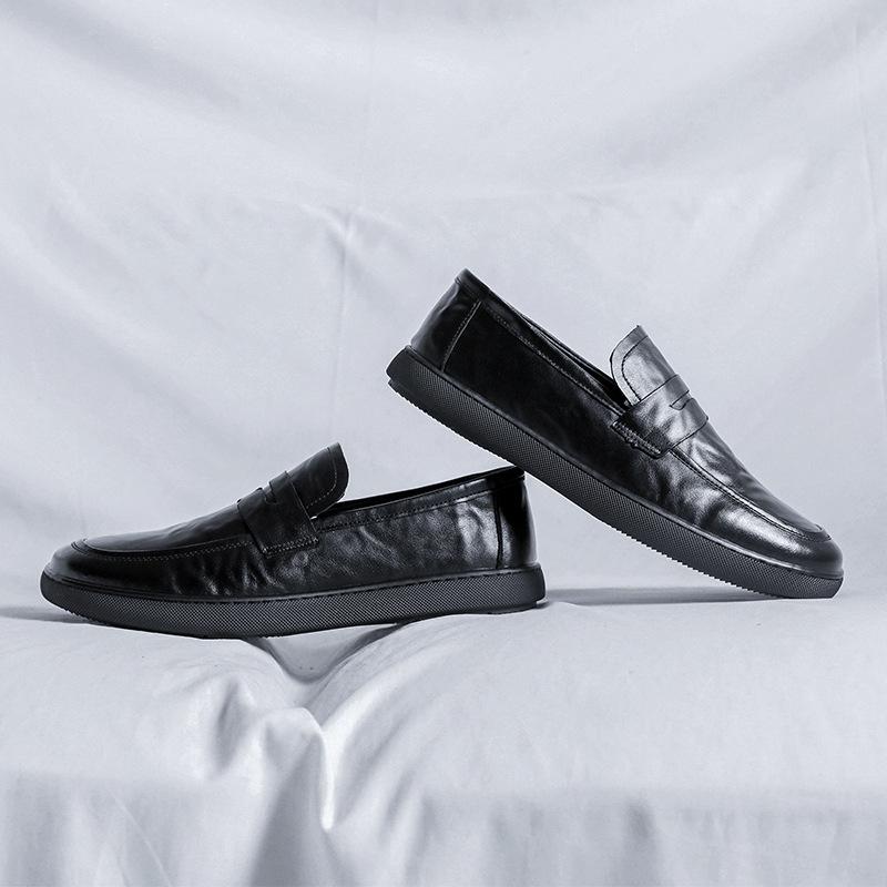Dress Leather Shoes Men'S Leather Round Head Business British Casual Business Korean Version Black Big Head Soft-Soled Shoes 7982-R