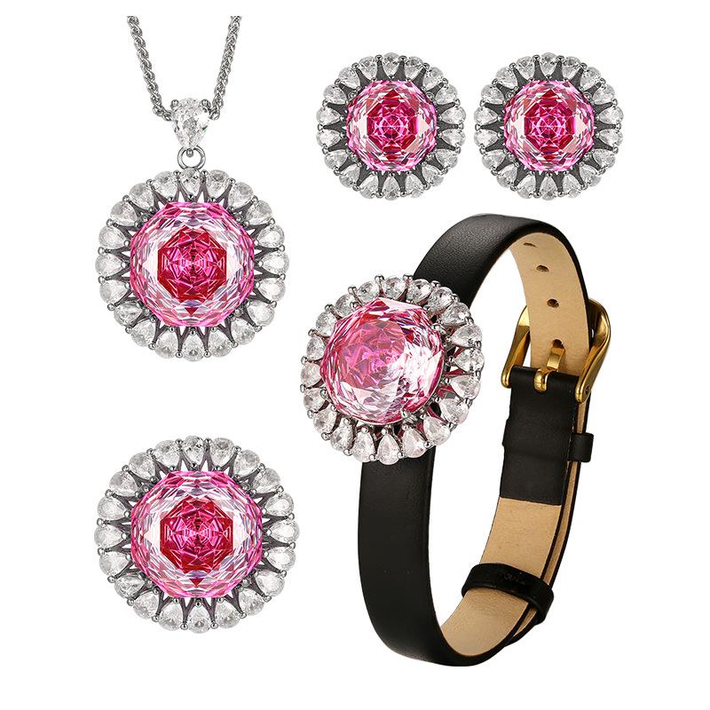 Autumn and winter new Huabi jewelry copper bottom gold-plated simulation rose red high-end jewelry set main stone 16-10m