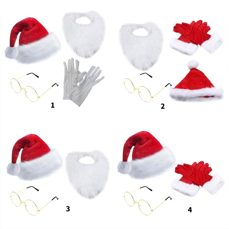 Santa Suit Christmas Santa Clauses Costume for Men Women 3/4Pcs Santas Costume Outfits Funny Bear Hat Glasses Gloves