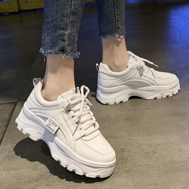 Dad Shoes Women's Sports and Leisure Shoes Spring New Single Shoes Heightened Platform Women's Shoes Velvet White Shoes