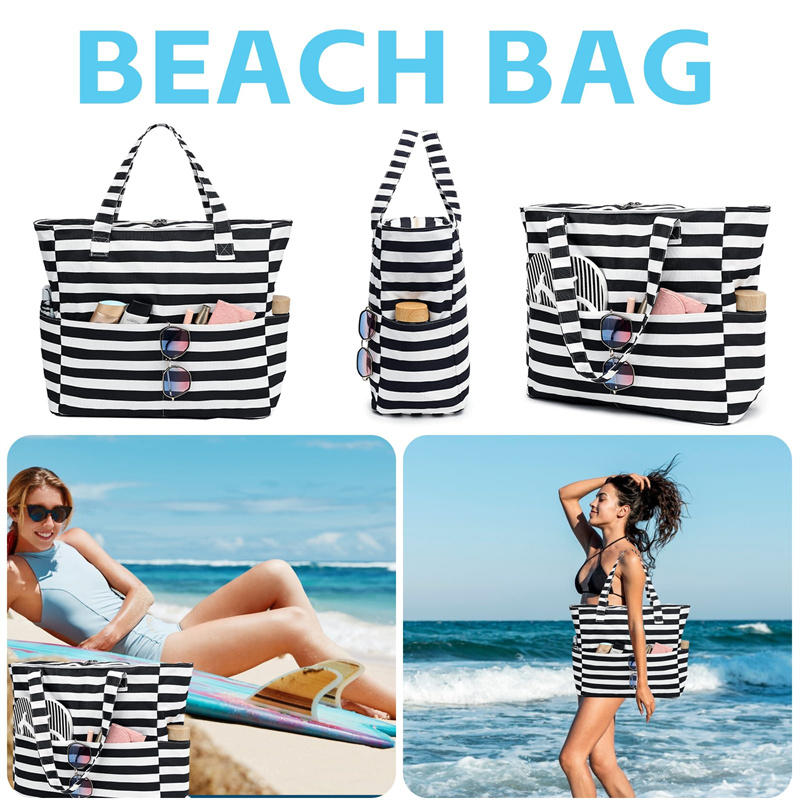 Tote Swim Pool Bag with Zipper for Gym Grocery Travel Vacation Essentials Beach Bags for Women Large Waterproof Sandproof Beach