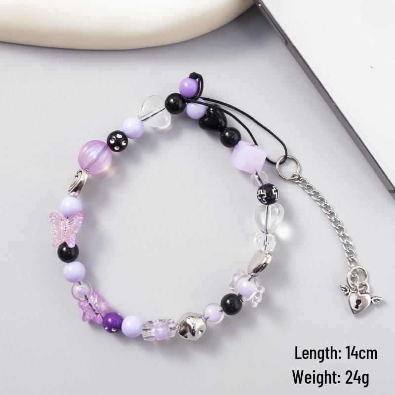 Douyin Style Beaded Phone Lanyard: Cartoon Butterfly & Bear Durable Wrist Strap, Anti-Lost, Versatile, Exquisite Design