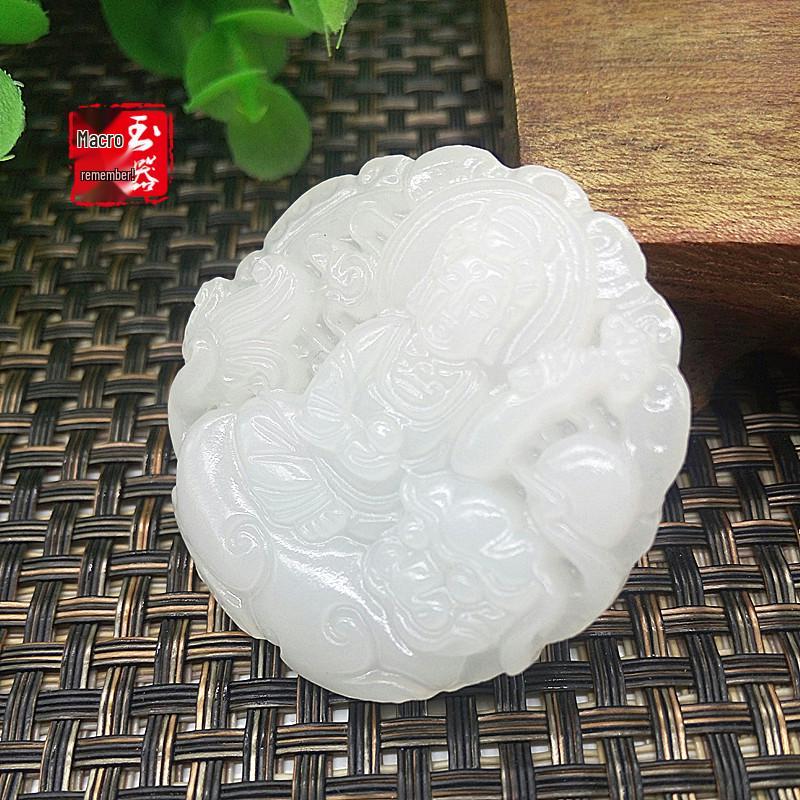 White Jade Zodiac Rabbit Pendant with Manjushri Bodhisattva from Afghanistan
