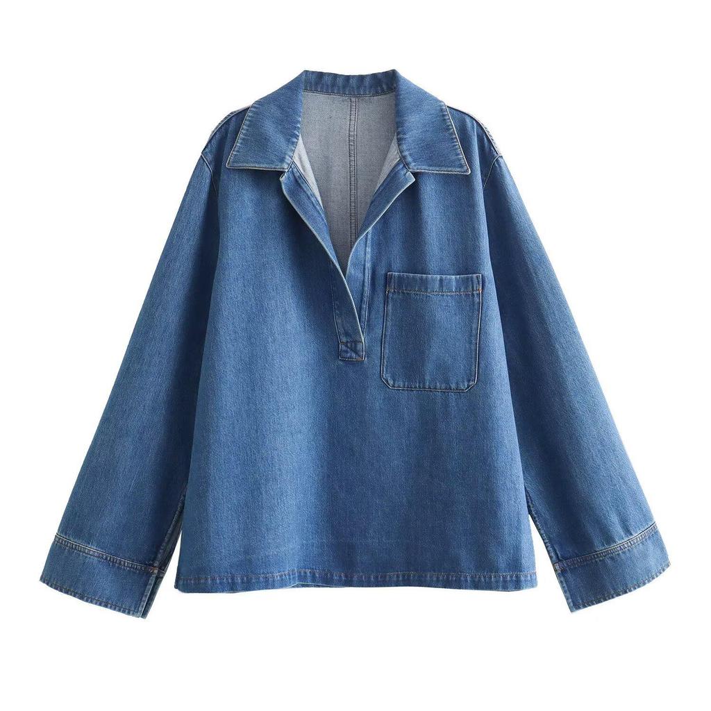2024 Sommer Damen Gewaschenes Blaues Denim Lockeres Hemd und Jeans Set