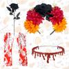 4-Piece Set Halloween Party Costume Rose Flower Headband Novelty Horror Necklace Gloves  for Women