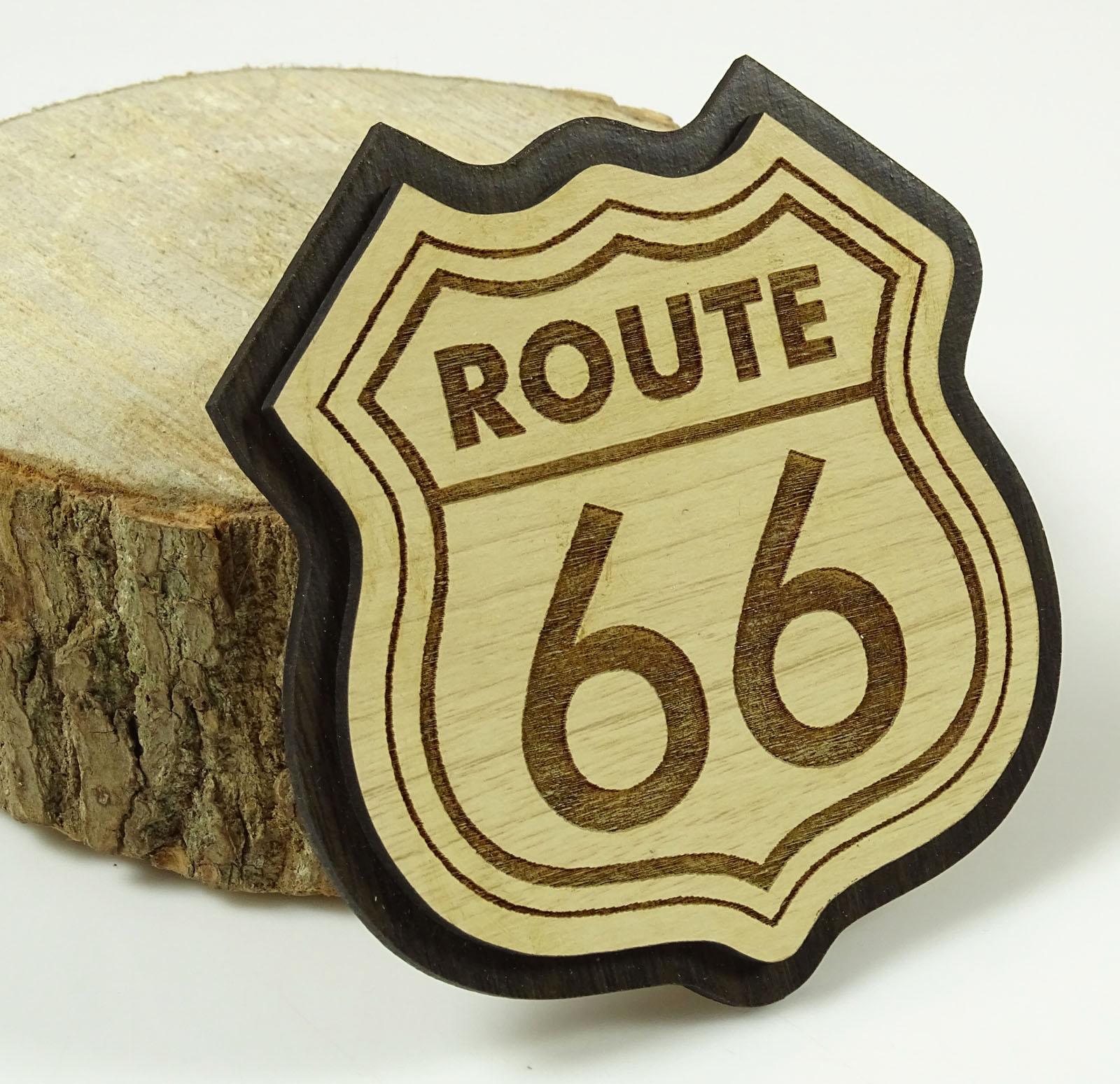 

Сувенірний подарунок на магніті на холодильник із гравіюванням на дереві Route 66 4 x 3.5 коричневий