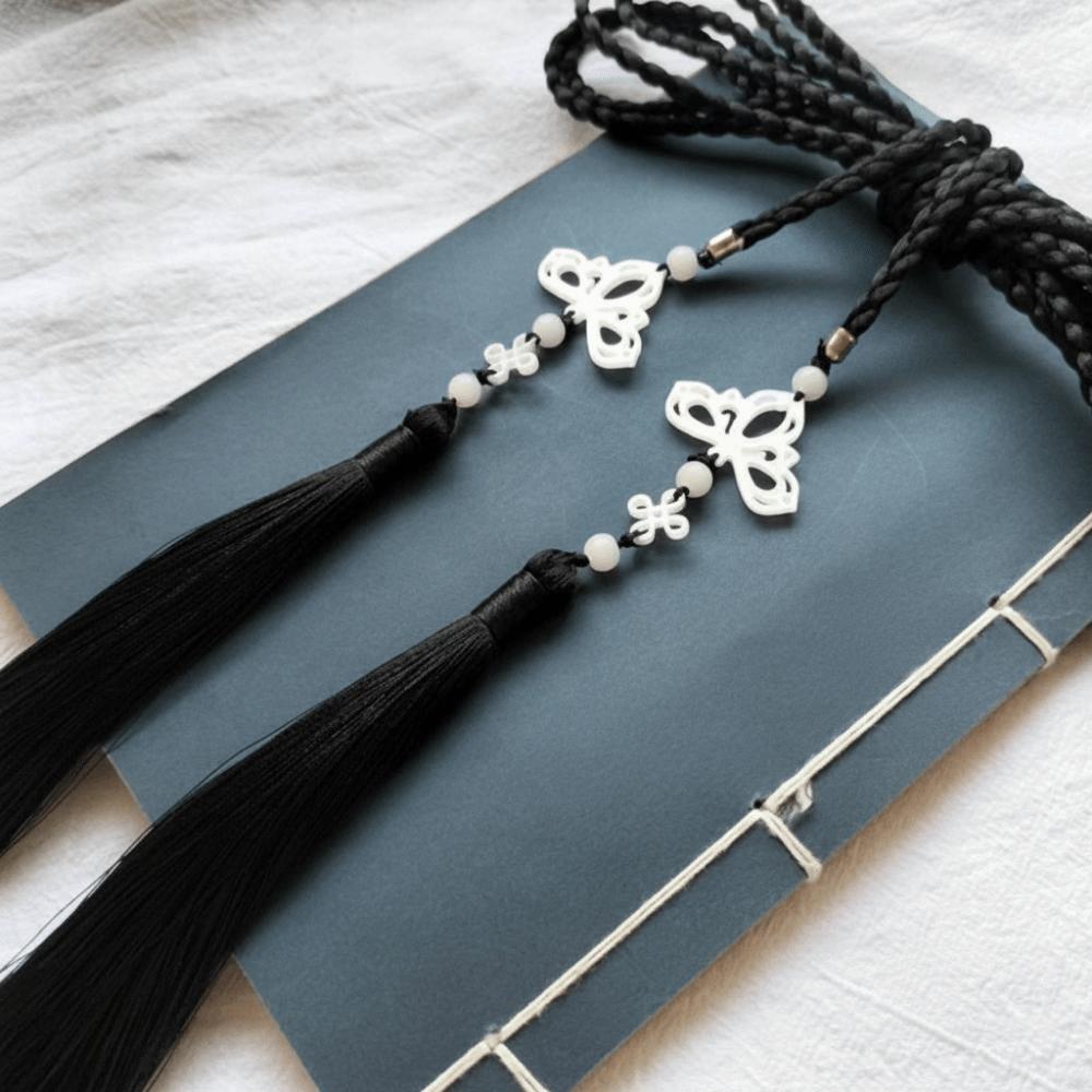 Vintage Handwoven Hanfu Waist Tie Belt Chinese Style Traditional Tassel Waist Cord Butterfly Pendant Waist Rope for Men Women