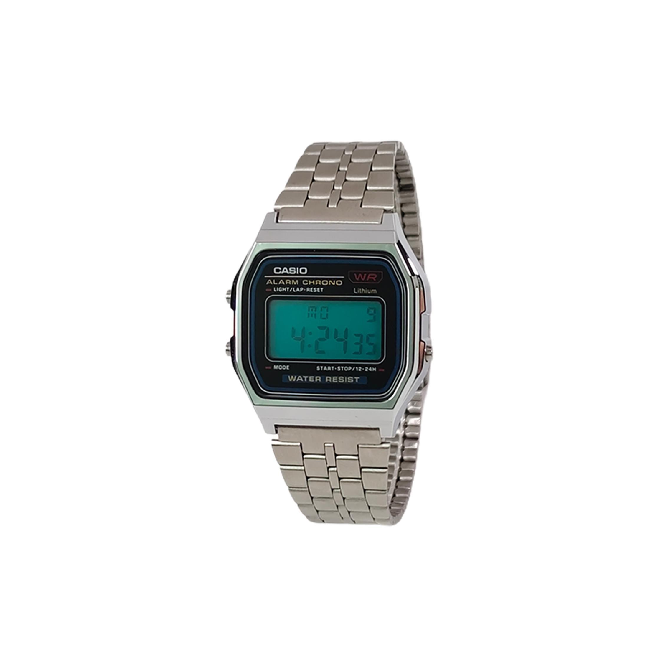 CASIO Custom Collection Quartz Movement Stainless Steel Strap Watch Unisex Black Dial A159WA-N1D(Watch5--) Silver Strap