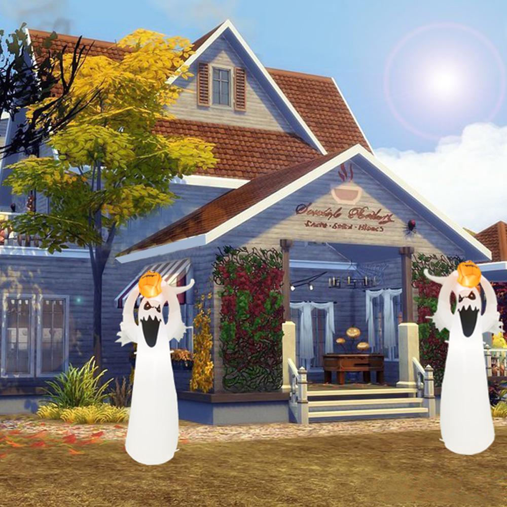 180cm/ 6ft Halloween Inflatable Ghost with LED Pumpkin Light Halloween Inflatable Decoration Outdoor Terror Scary Props Yard Haunted House Decorations