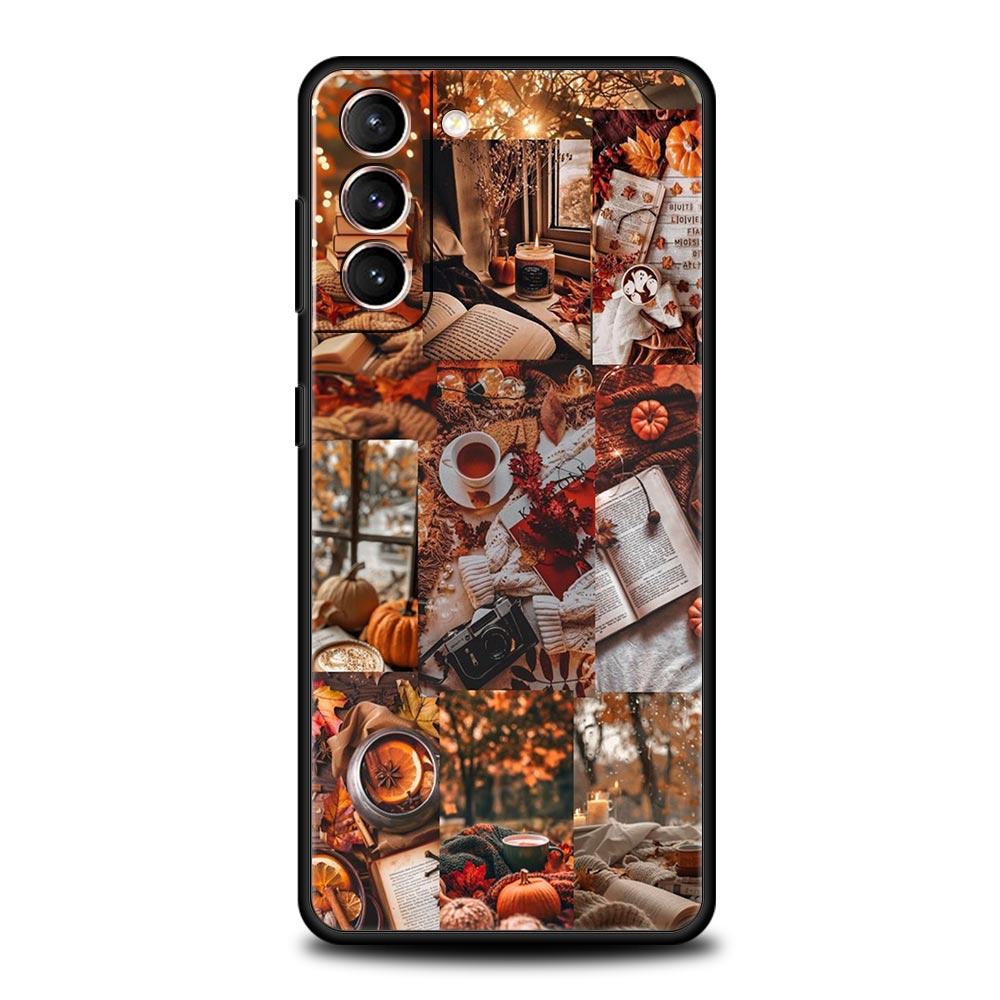 Pumpkin Autumn Leaves Coffee Phone Case for Samsung Galaxy S26 S25 S24 S23 S22 S20 S21 FE Ultra S25 Edge Plus 5G Soft TPU Cover