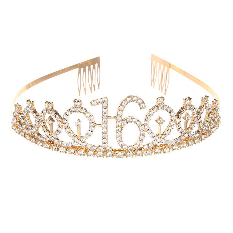 Fashion Alloy Digital Crown Headband Rhinestone Birthday Crown Headband Bachelor Party Prom Headdress Hair Accessories