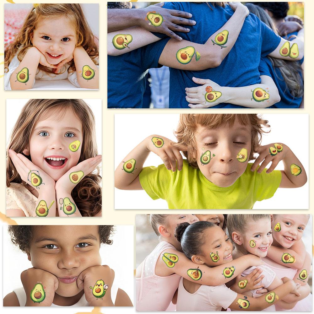 10 arkuszy Kreskówkowe Słodkie Naklejki Tatuaże Awokado na Ramię Twarz Ciało Tymczasowe Fałszywe Wodoodporne Naklejki Tatuaże Dzieci Kreatywne Prezenty