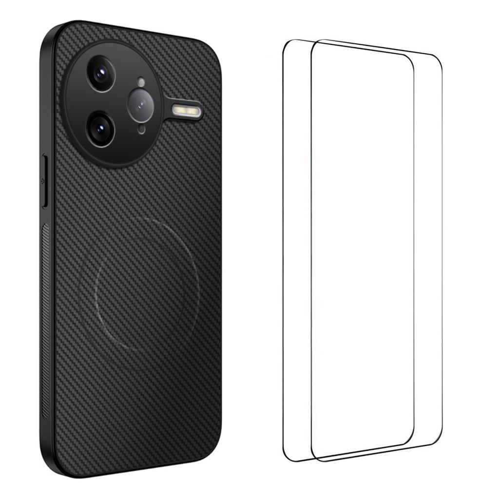 Pro Xiaomi Poco F7 Ultra 5G/Xiaomi Redmi K80 Pro 5G Magnetické pouzdro WANLONFENG TQ1 Series Textura uhlíkových vláken PC TPU Kryt na telefon s 2 ks Fólií na obrazovku