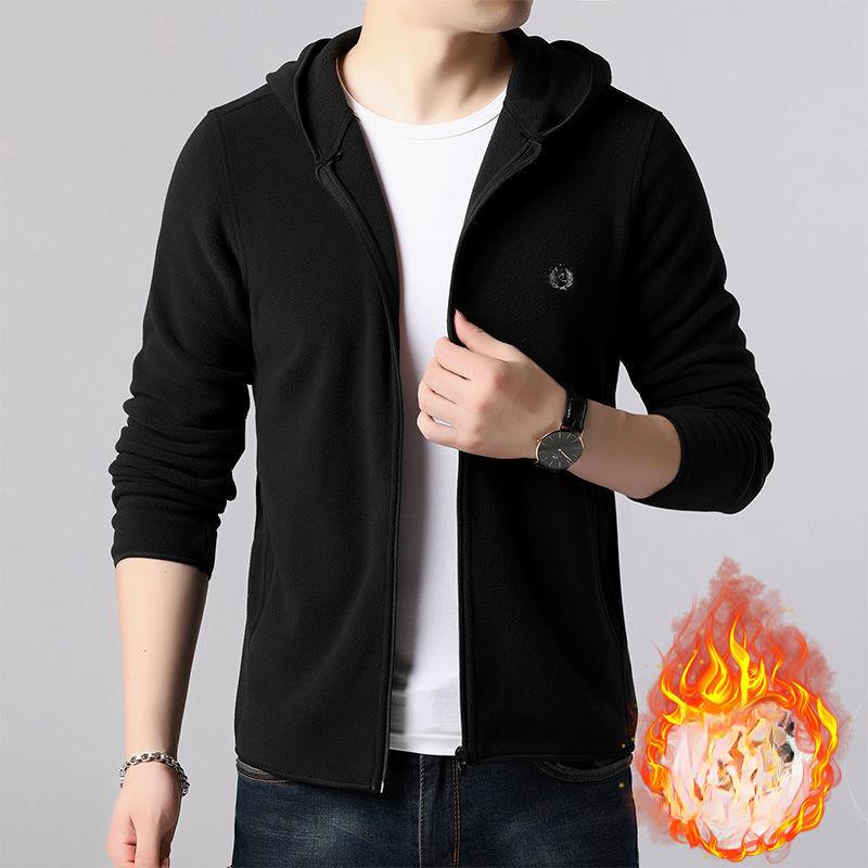Spring and Autumn Coat Men's Fleece Thickened Thermal Jacket Stand-up Collar Casual