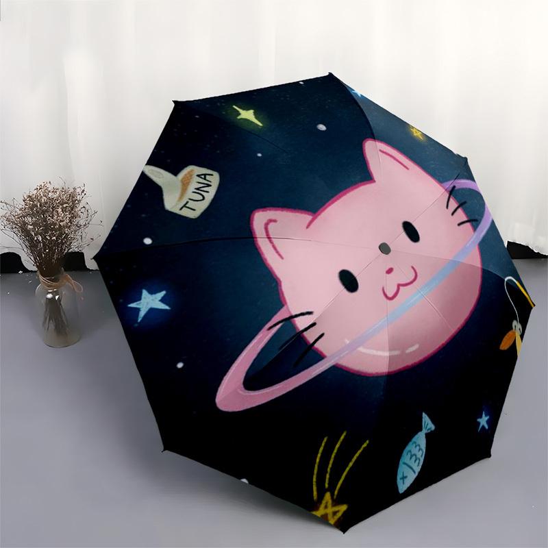1pc Space Cat with Rings and Stars Umbrella with Plastic Handle,Suitable for All Seasons Home Travel Outdoor Umbrellaptys31081