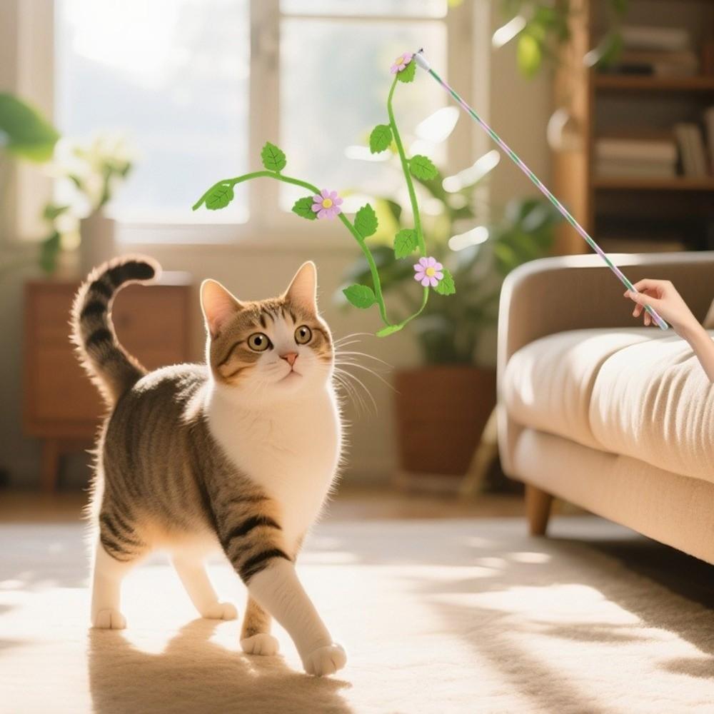 Felt Teaser Cat Wand Flower Leaf Shaped Cat Interactive Toy Cat Teaser Rod Interactive Playing