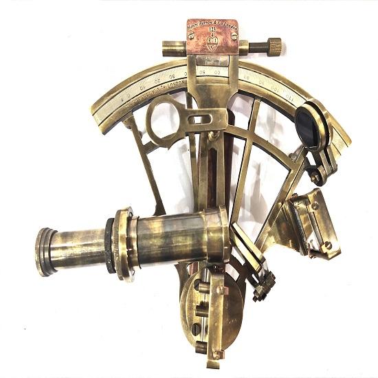 Sestante nautico antico in ottone marittimo da 20,32 cm' in ottone vintage con scatola in legno massello