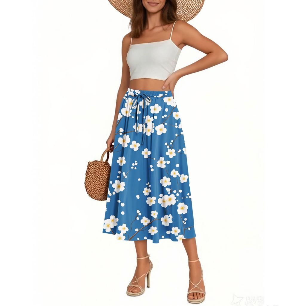 Women's Skirt Bohemian Skirt Floral Print Casual Temperament Pocket Skirt