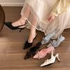 Summer New After The Ring Belt Sexy Banquet Bow Women's Shoes Pointy Comfortable Solid Color Elegant High Heel Sandals