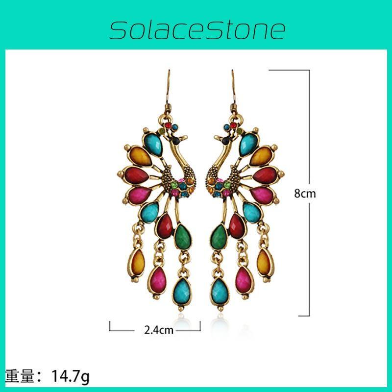 Theme Animal Alloy Earrings With Colorful Resin Stones For Fashion Ladies
