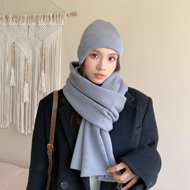 Cozy Wool Scarf & Beanie Set: Winter Warm, Windproof, Solid Color, Unisex Knit for Couples & Students