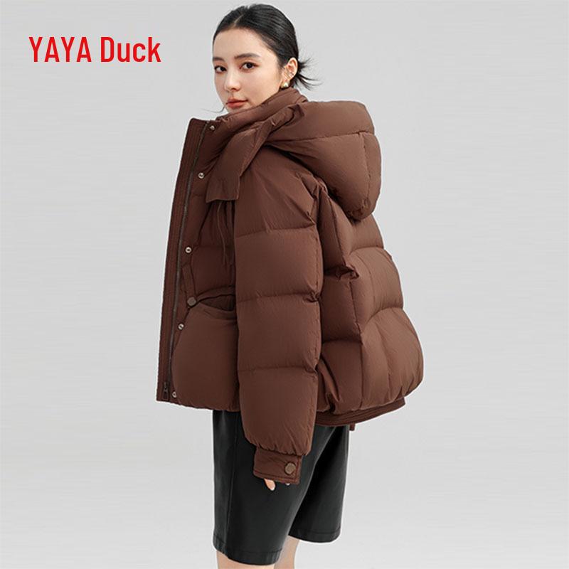 Yaya 2025 Women's Winter Hooded Down Jacket - Short, Thick, High Gram Weight, Fashionable, Warm Outerwear