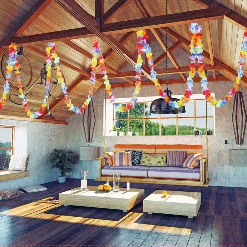 Hawaiian Flower Garland Tropical Artificial Necklace Banner Multicolor Floral Party Decoration Wedding Birthday Party Decor