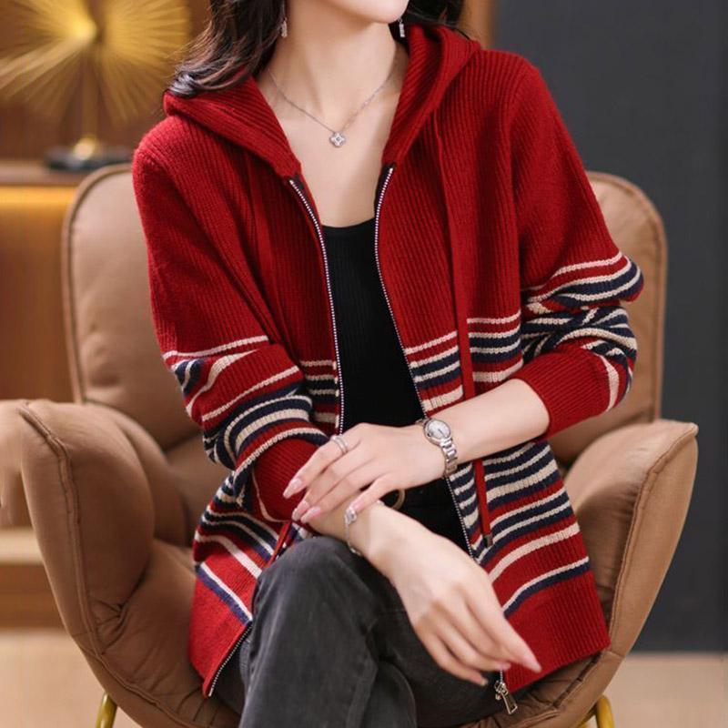 Coat for Women Knitted Sweater Coat Plush Autumn Winter Thickened Fleece Sweatshirt Oversize Casual Zipper Hooded Sweater Coat