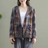 Artistic Retro Checkered Long Sleeved Shirt for Women Spring Autumn Drawstring Tied Casual Short Cardigan Jacket