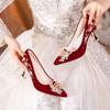 Wedding Shoes Fashion Pointed Toe Slip-on Rhinestone Flower Non-Slip Wear-Resistant High Heels
