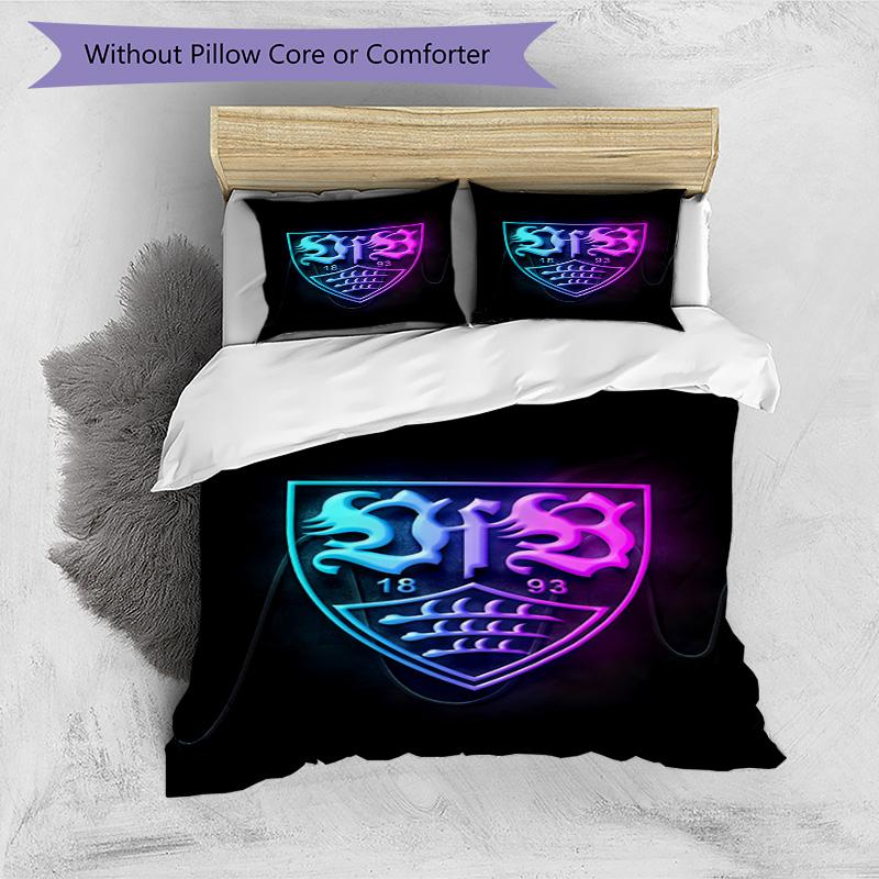 Vfb Fc Crest Printed Pattern Duvet Cover Set – includes 1 duvet cover and 2 matching pillowcases Bedroom decor Christmas gifts