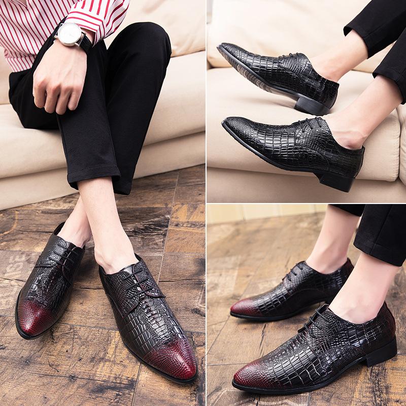Crocodile pattern leather shoes men's Korean version of trendy casual men's shoes foreign trade British style business dress men's leather shoes