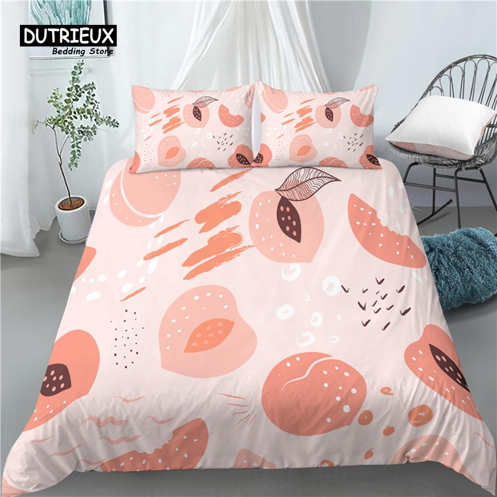 Home Living Luxury Peach Print 2/3Pcs Comfortable Duvet Cover PillowCase Bedding Set Queen and King EU/US/AU Size