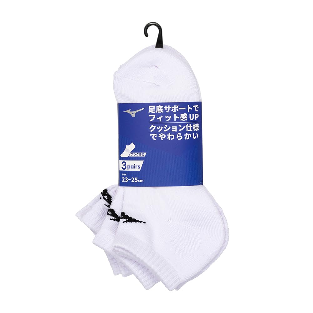 Sports Size Sizes 3-Pair Ankle-High Socks, 32JXB201, Unisex, White/Black, 27-29cm
