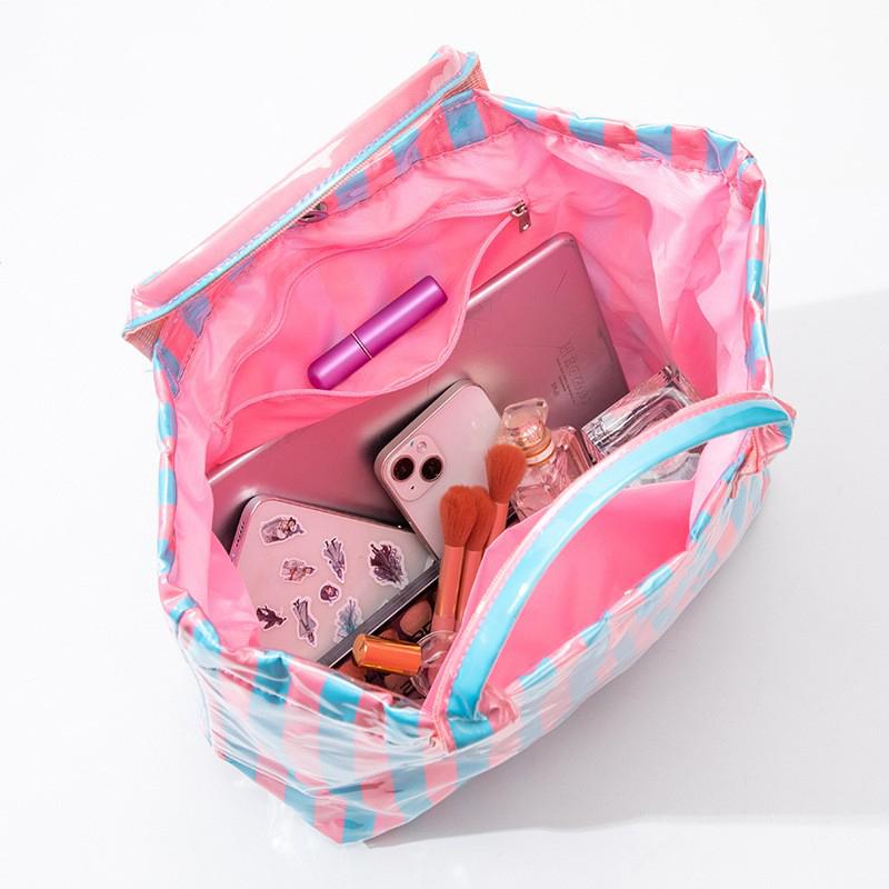 Stylish Striped Pvc Tote Bag Large-capacity Handbag Lightweight Portable Travel Shoulder Bag Casual Waterproof Shopping Bag
