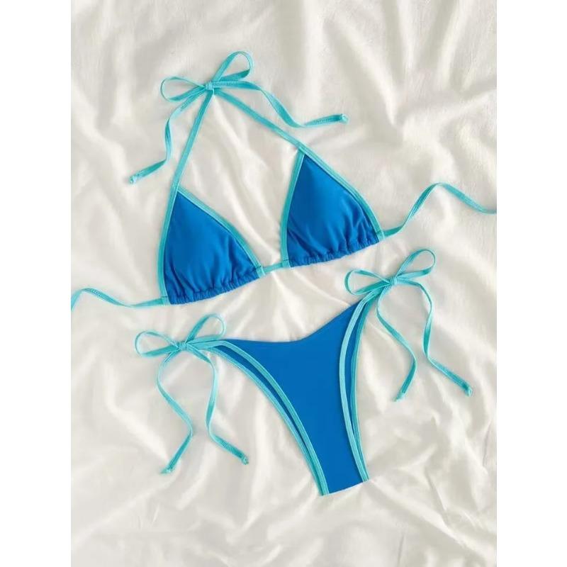 Bikini Sexy con Lacci Colore a Contrasto Set Costume da Bagno da Donna Diviso Bikini da Spiaggia 2026 Nuovo Bikini Senza Schiena per Tutte le Stagioni Set 2 Pezzi
