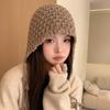 Cute Bear Plu Knitted Hat Womens Autumn Winter Large Head Circumference Face Slimming ColdProof Ear Protection Leon Fur Hat