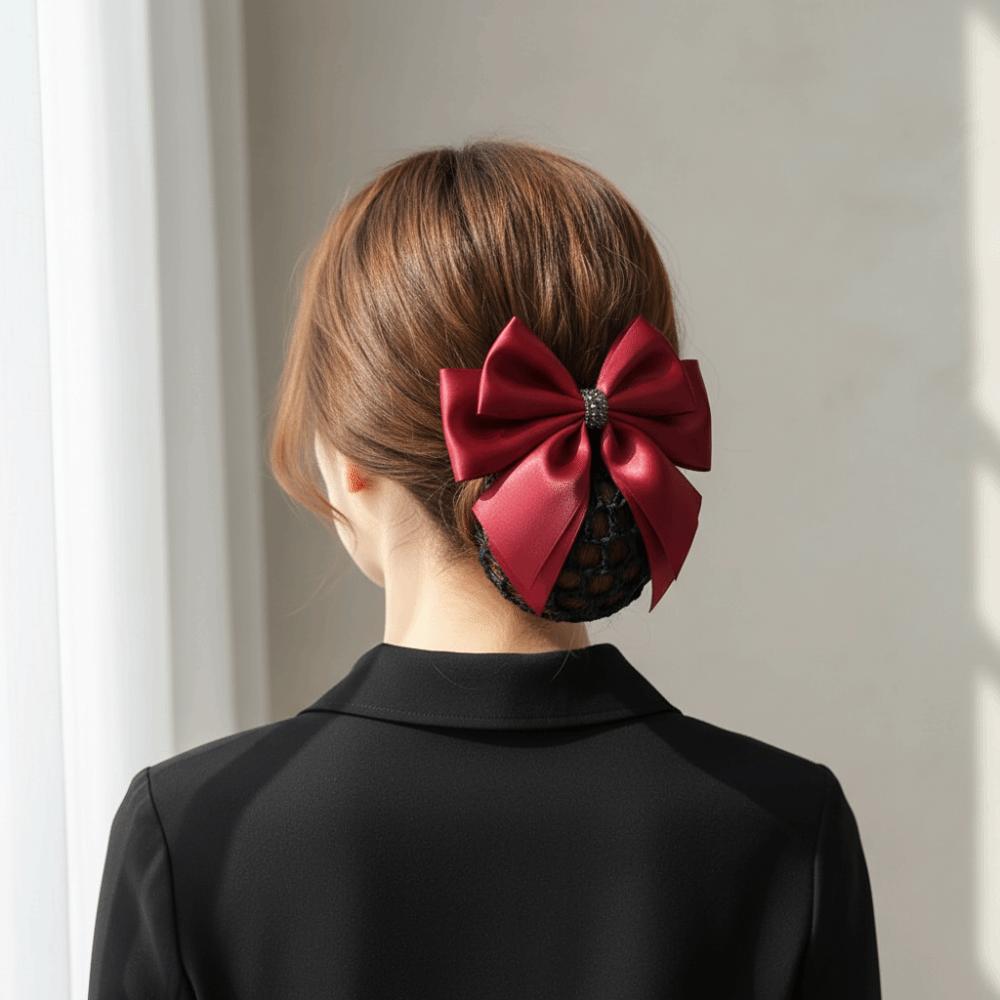 Elegant Bowknot Net Bun Hair Cover Multiple Colors Net Bun Snood Spring Clip  Vocational Work