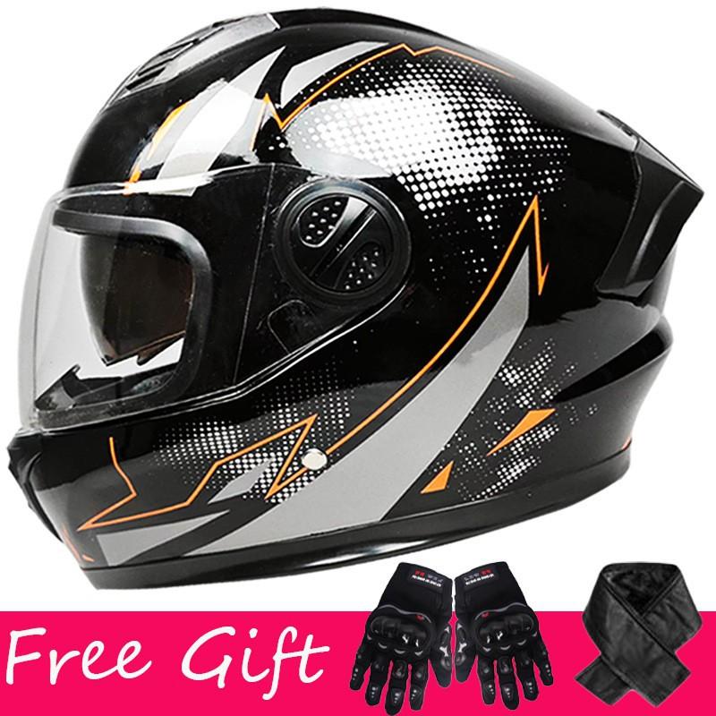 Gloves + Neck ZXC Double Lens Full Cover Helmet Men Women Riding All Round