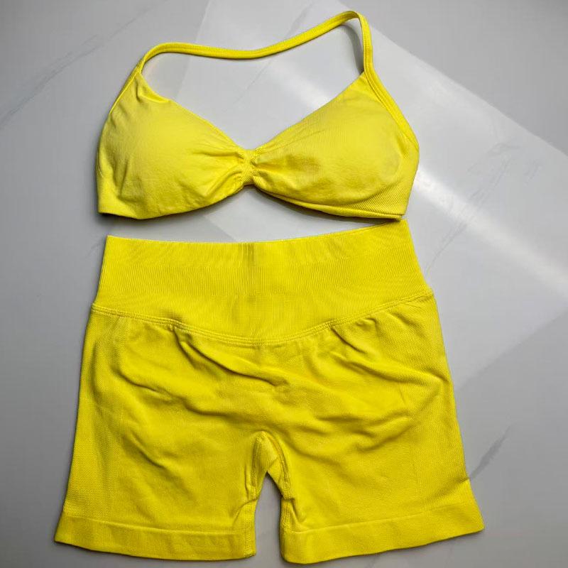 Women's Halter Neck Sports Bra and Shorts Set - Yoga Fitness One-Strap Design