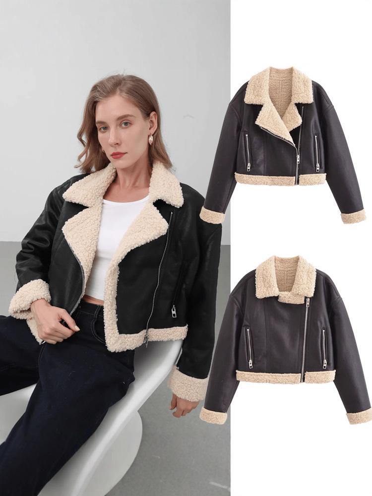 European & American Style Women's Leather & Fur One-Piece Jacket Coat - Versatile New Fashion